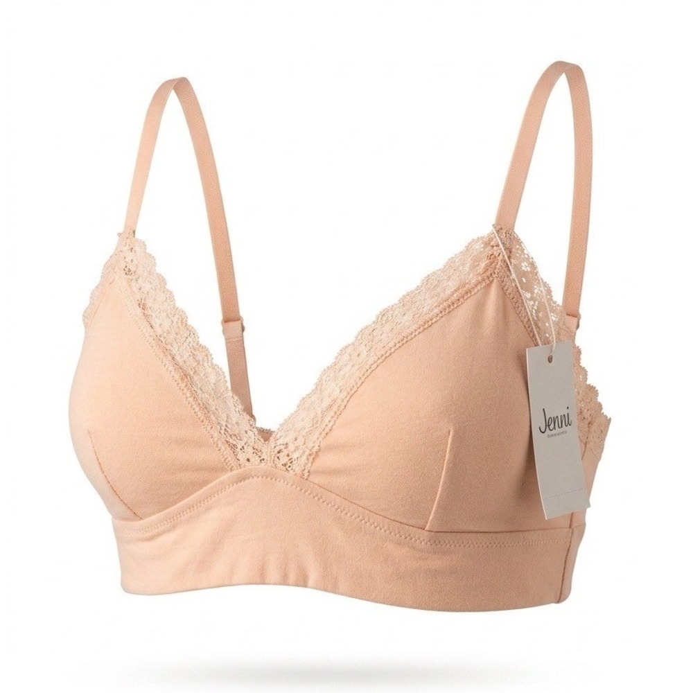 Jenni Intimates Womens Lace Trim Bralette Chai Peach Small 100120857 NWT